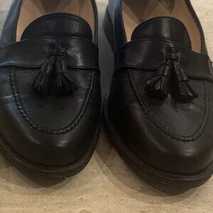 Manolo Blahnik Black Leather Tassel Loafers